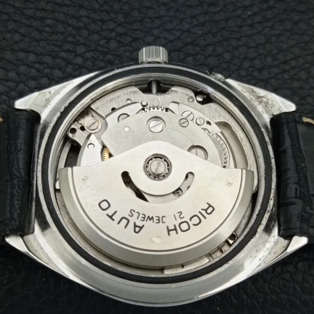 Vintage 1973 Ricoh Automatic Mens Silver Watch W/daydate & Black accents